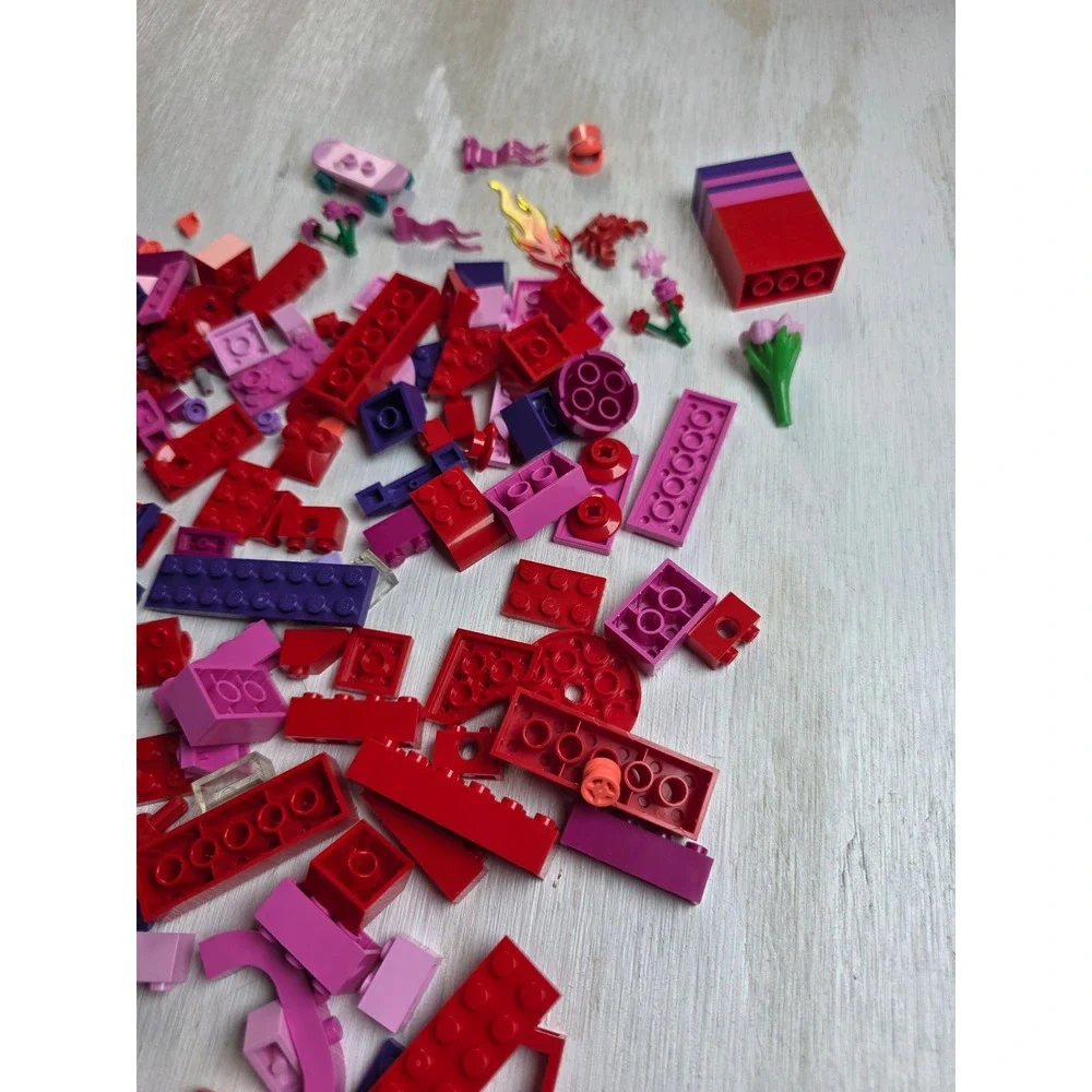 LEGO Mixed Lot Red Pink Purple Bricks Accessories Skateboard Flowers Crab Pieces